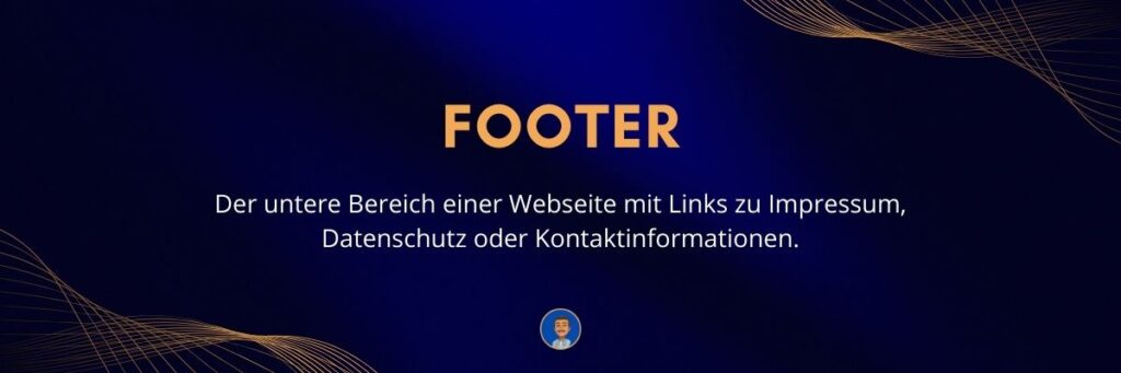 Footer Der untere Bereich einer Webseite mit Links zu Impressum, Datenschutz oder Kontaktinformationen